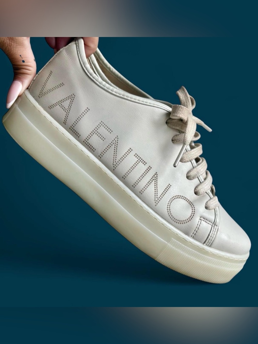 Valentino Cream Leather Platform Sneaker